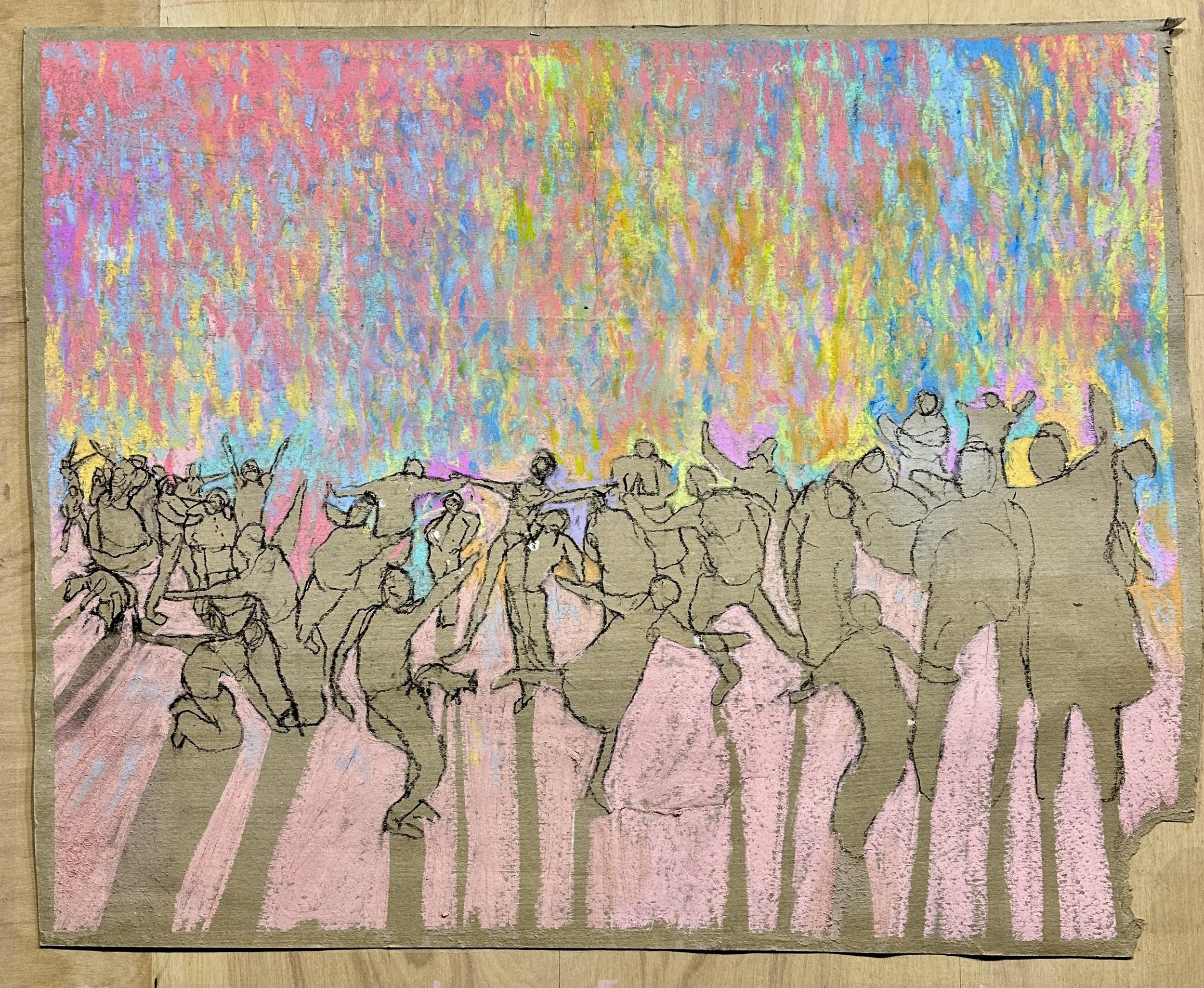 Carnival Brasil Pastel Charcoal On Jobsite Ramboard Scrap 40inx30in