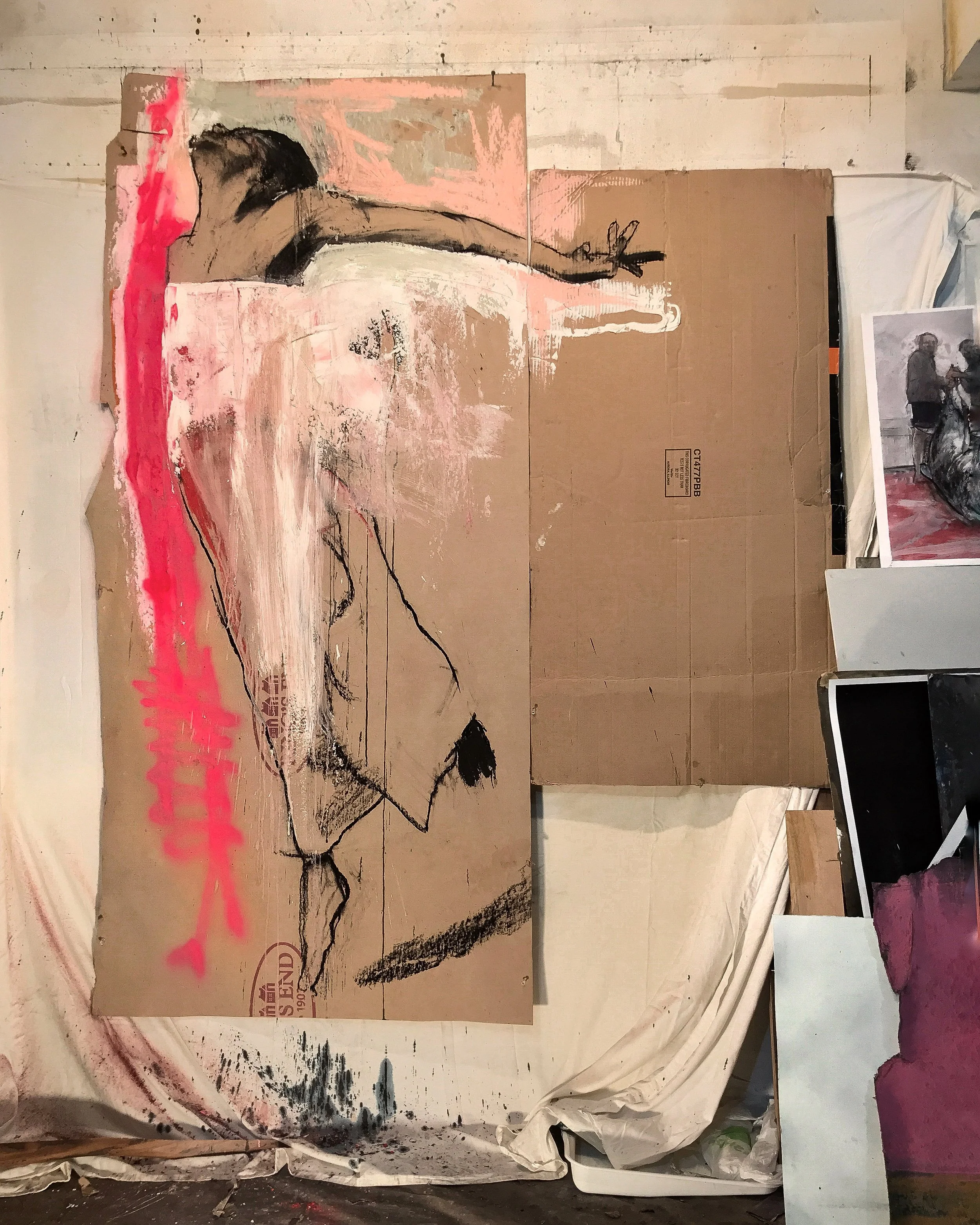 For Love24 Charcoal Acrylic Spraypaint On Used Jobsite Ramboard 75inx45in