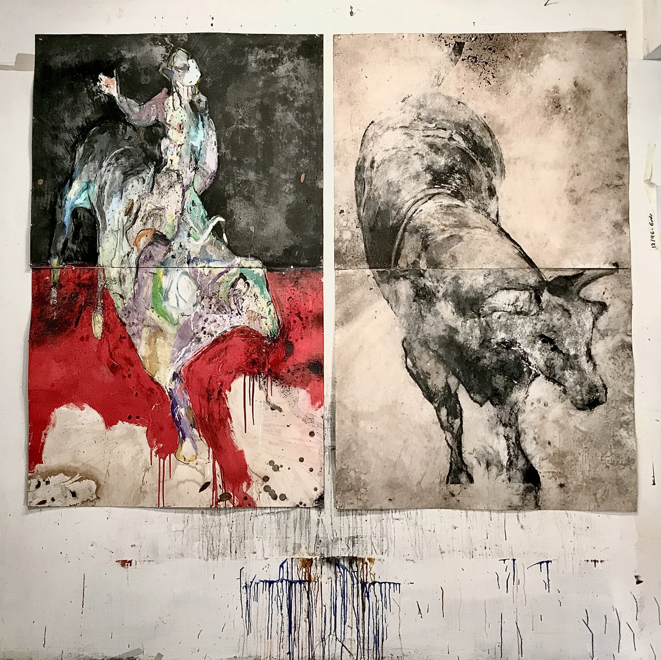 Rodeo 5and 6 Charcoal Oil Acrylic Dirt On Museum Board Each 40inx64in