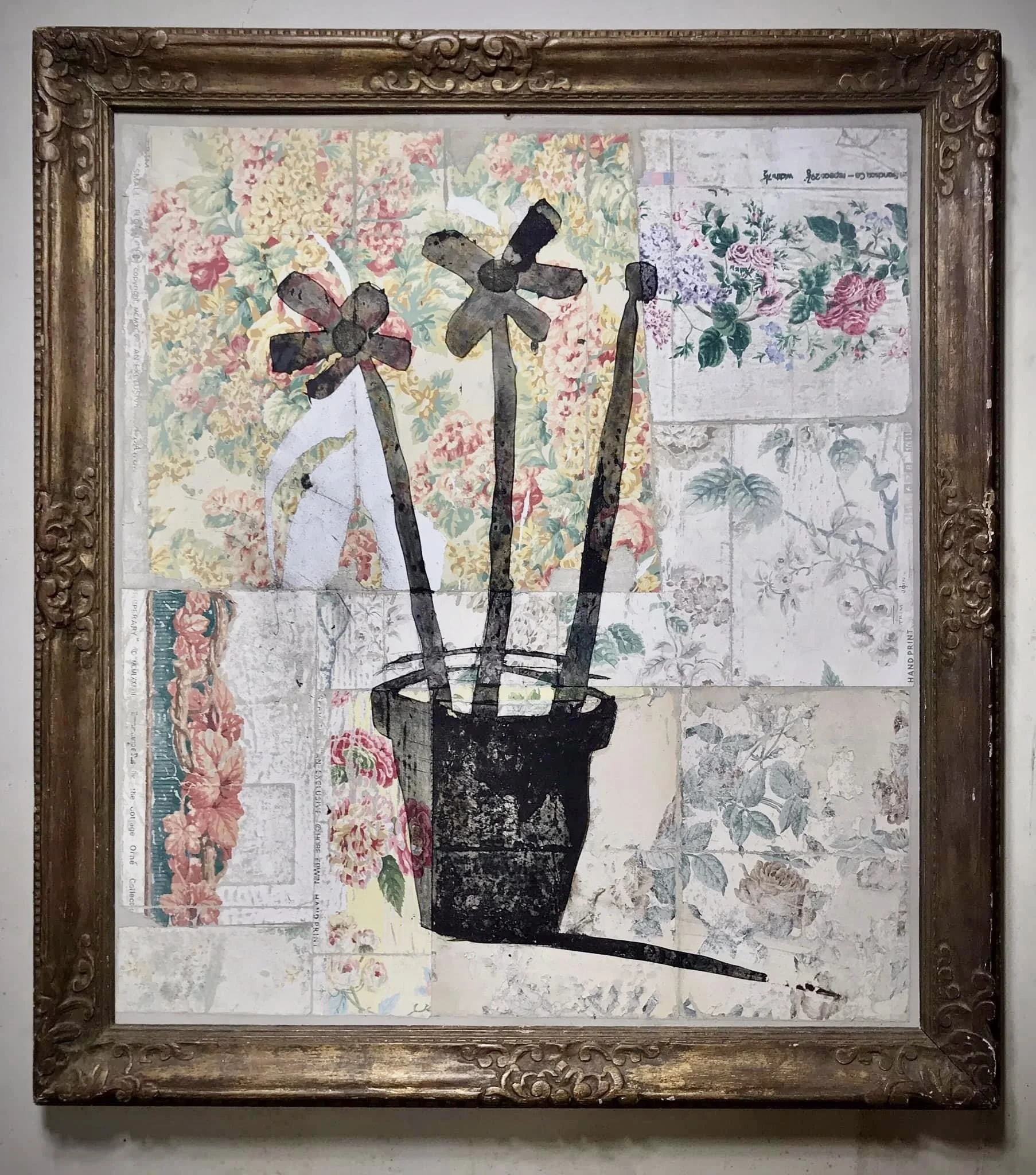 Vase Charcoal Vintage Wallpaper Scraps 36in 48in