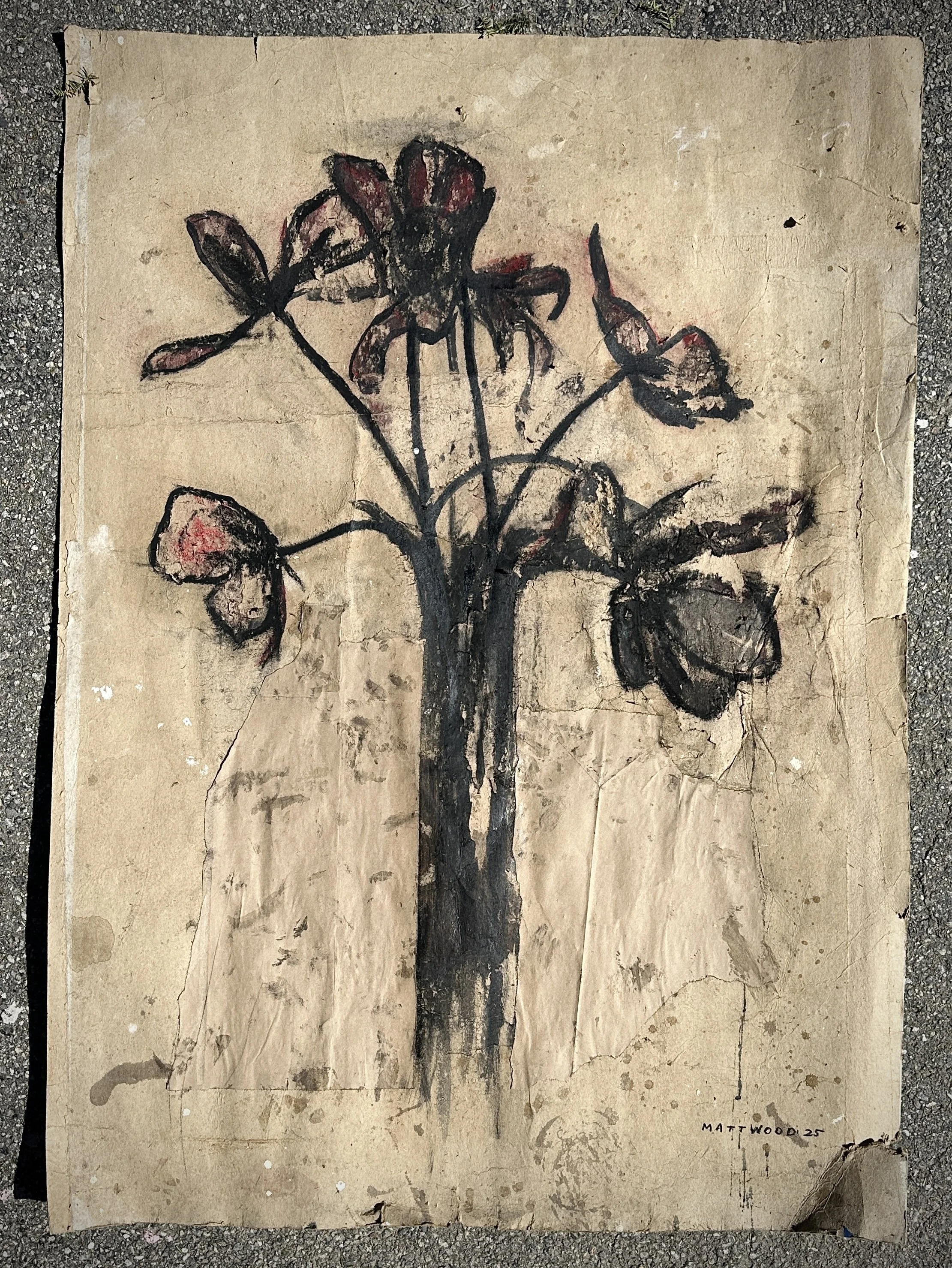 Giving Everything Charcoal Acrylic On Used Jobsite Ramboard 40inx40in