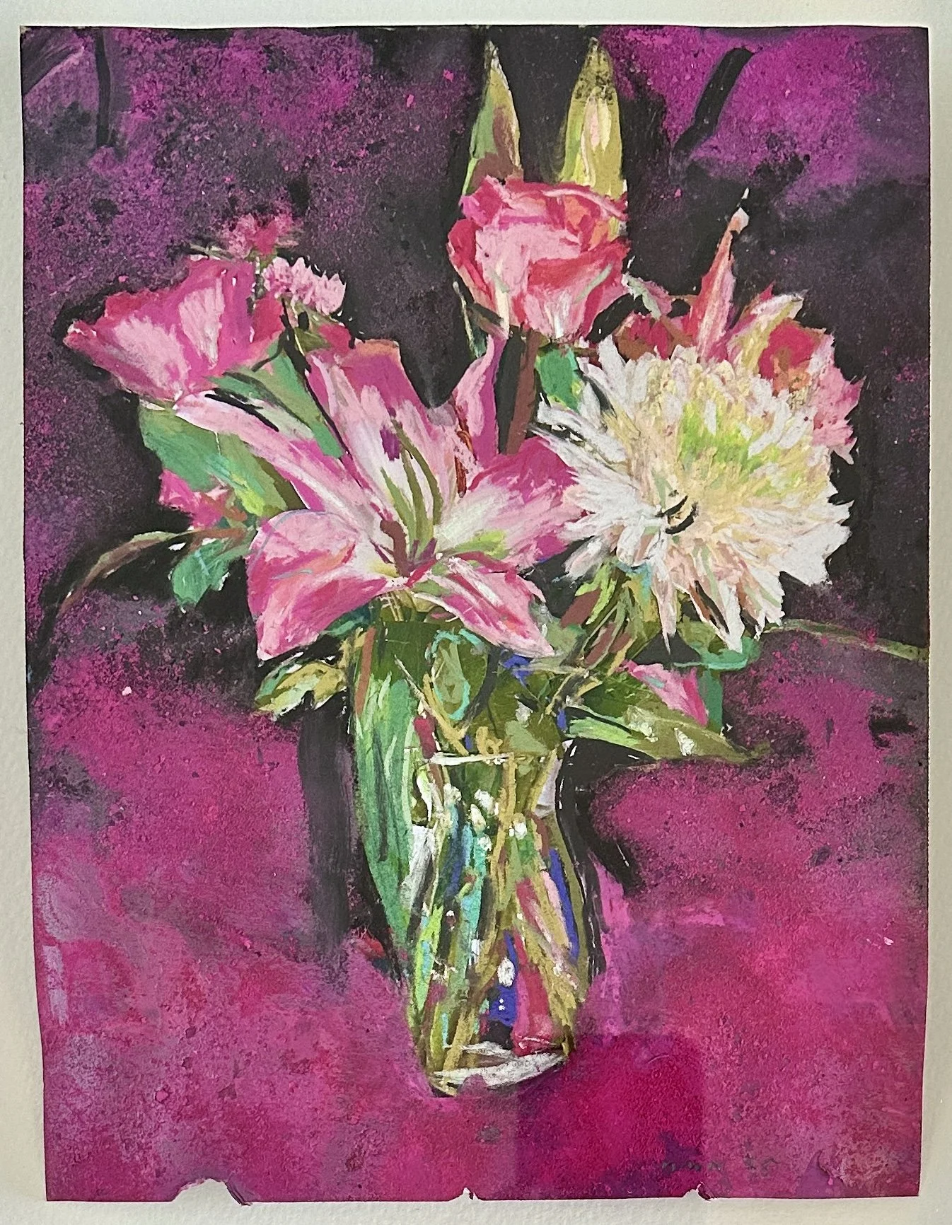 Cancer Flowers At Night 6 Pastel Watercolor 8inx10in