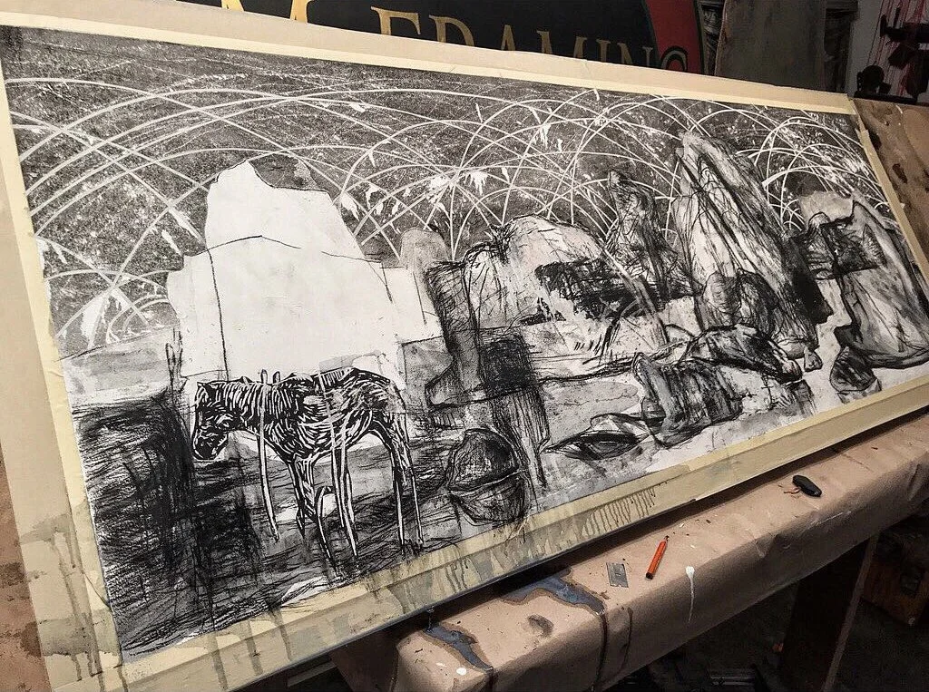 Incoming Charcoal 48inx18in On Paper 