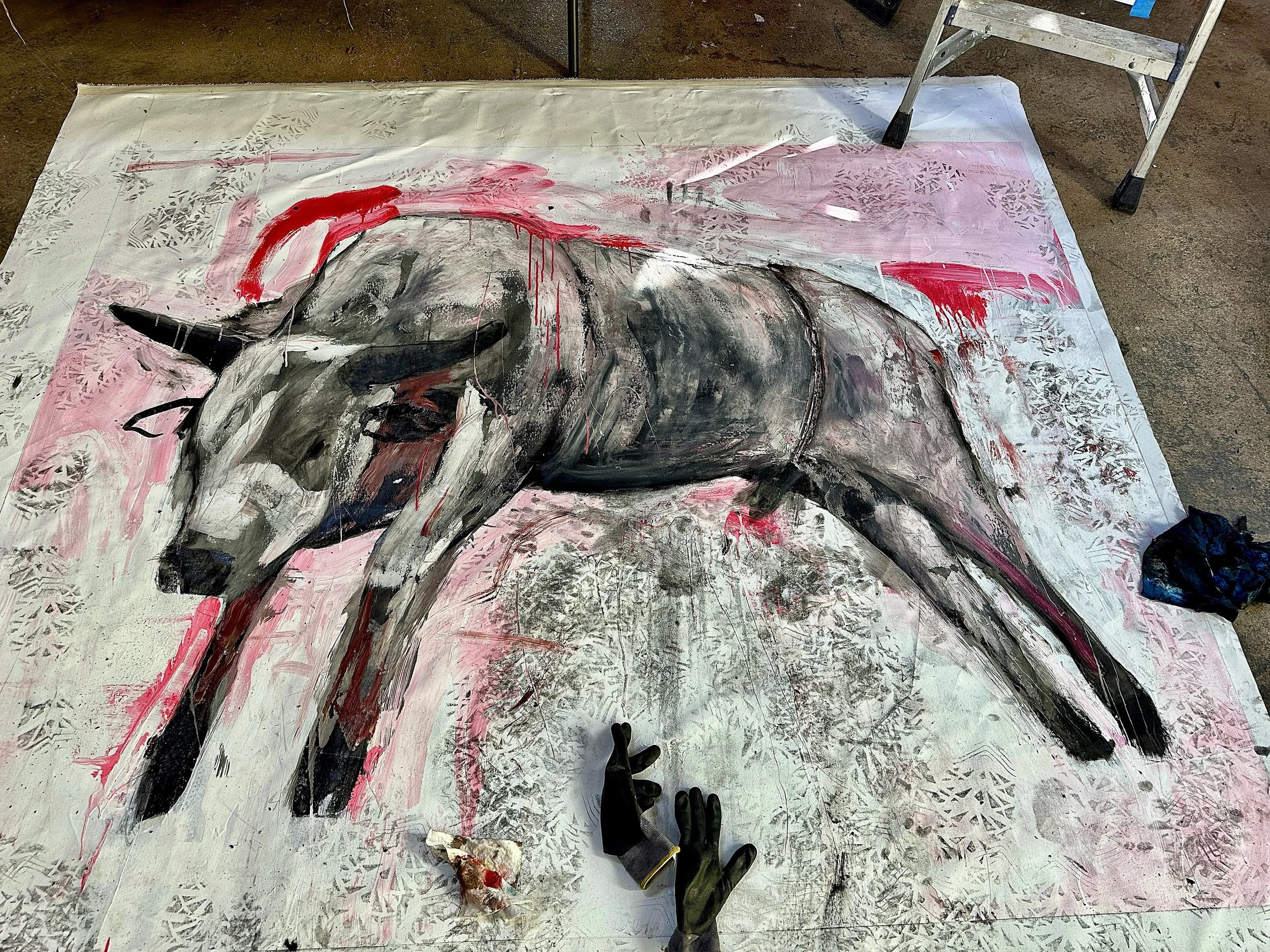 Bull Oil Plaster Dirt On Canvas 67inx67in