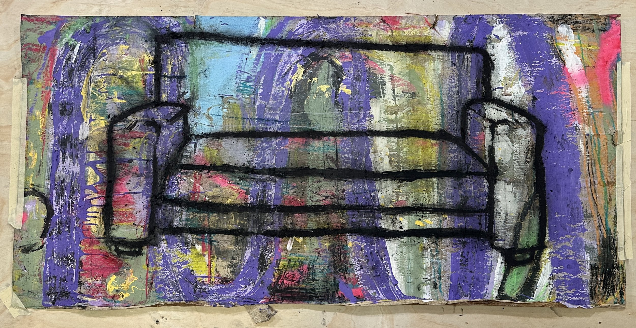 Sofa Sleeper Acrylic Charcoal On Used Jobsite Ramboard 80inx36in