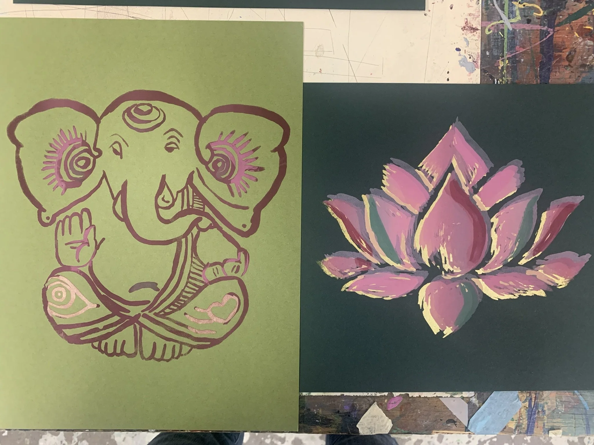 Screen Printing, Ganesh & Lotus