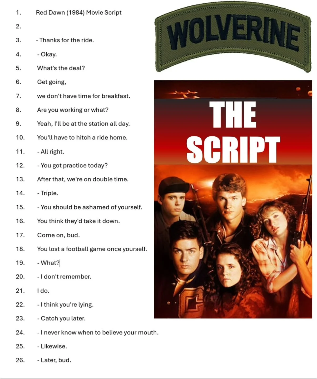 ■□□[SIGINT]□□■
To earn a Wolverine 5K or Wolverine Winter Skirmish tab, you first must know the 1984 Red Dawn movie script. 

We just happen to have one for you to review. 

@marksmanship_training_center