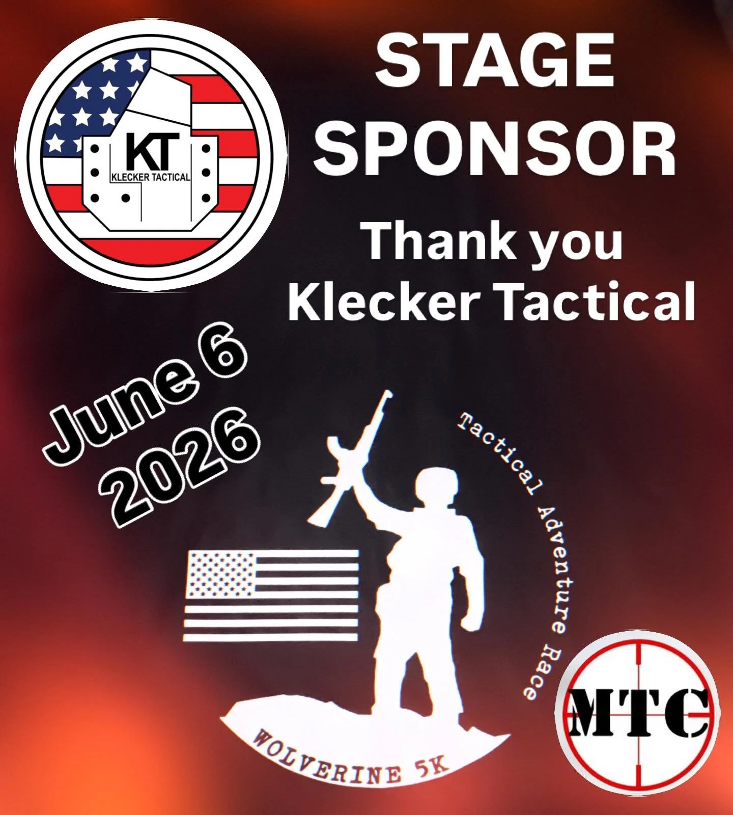 Thank you Klecker Tactical as stage sponsor (and stage designer) for the 11th annual Wolverine 5K Tactical Adventure Race. June 6, 2026 at Marksmanship Training Center. @kleckertactical @marksmanship_training_center