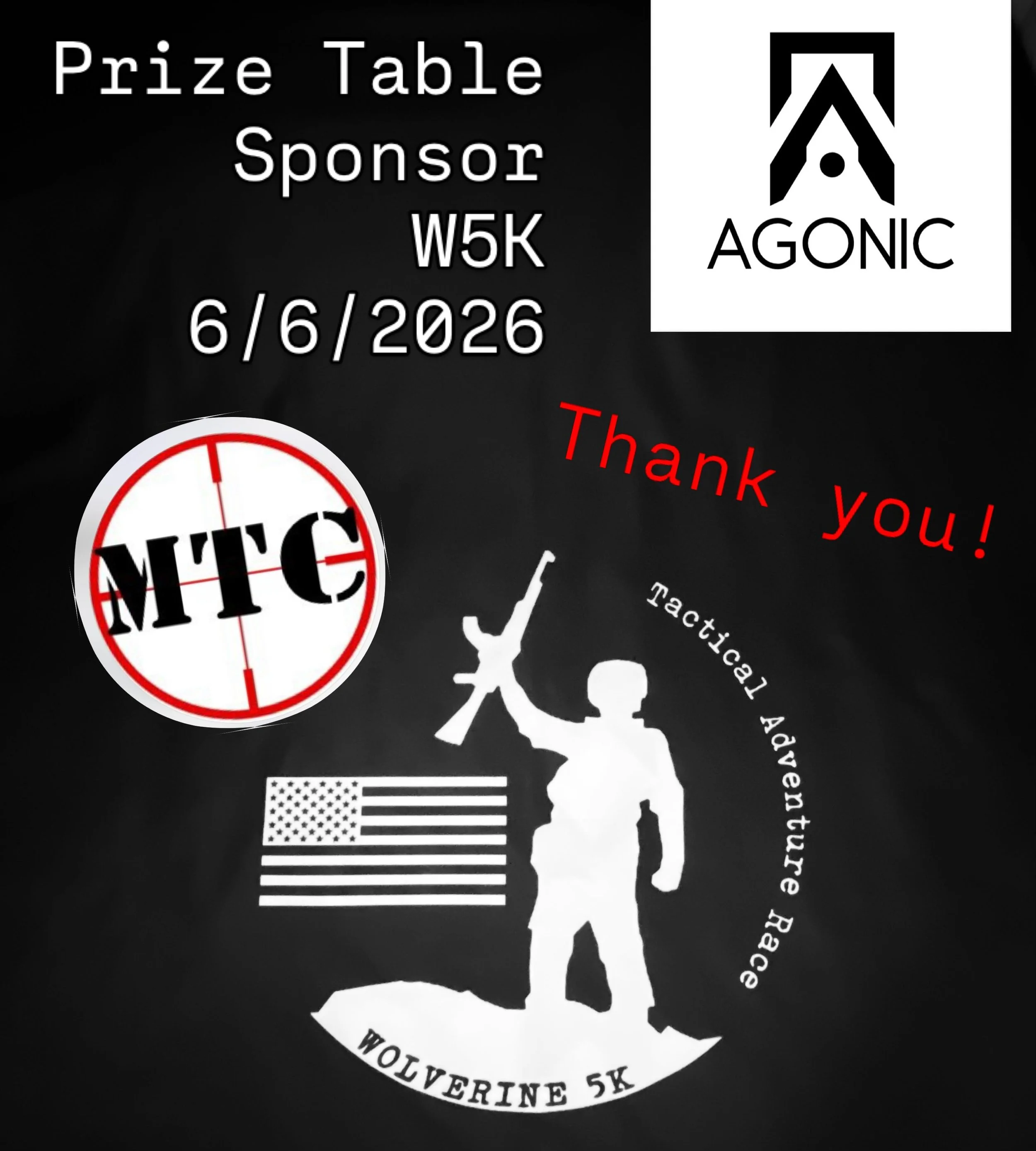 Thank you Agonic LLC for supporting our 11th annual Wolverine 5K Tactical Adventure Race. June 6, 2026 at Marksmanship Training Center. @agonicllc @marksmanship_training_center