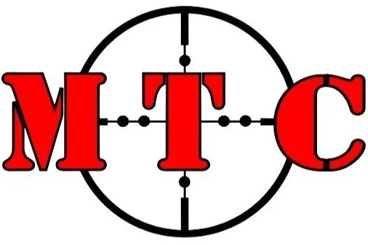 Logo with the letters 'MTC' in red, centered within a black crosshair target design.