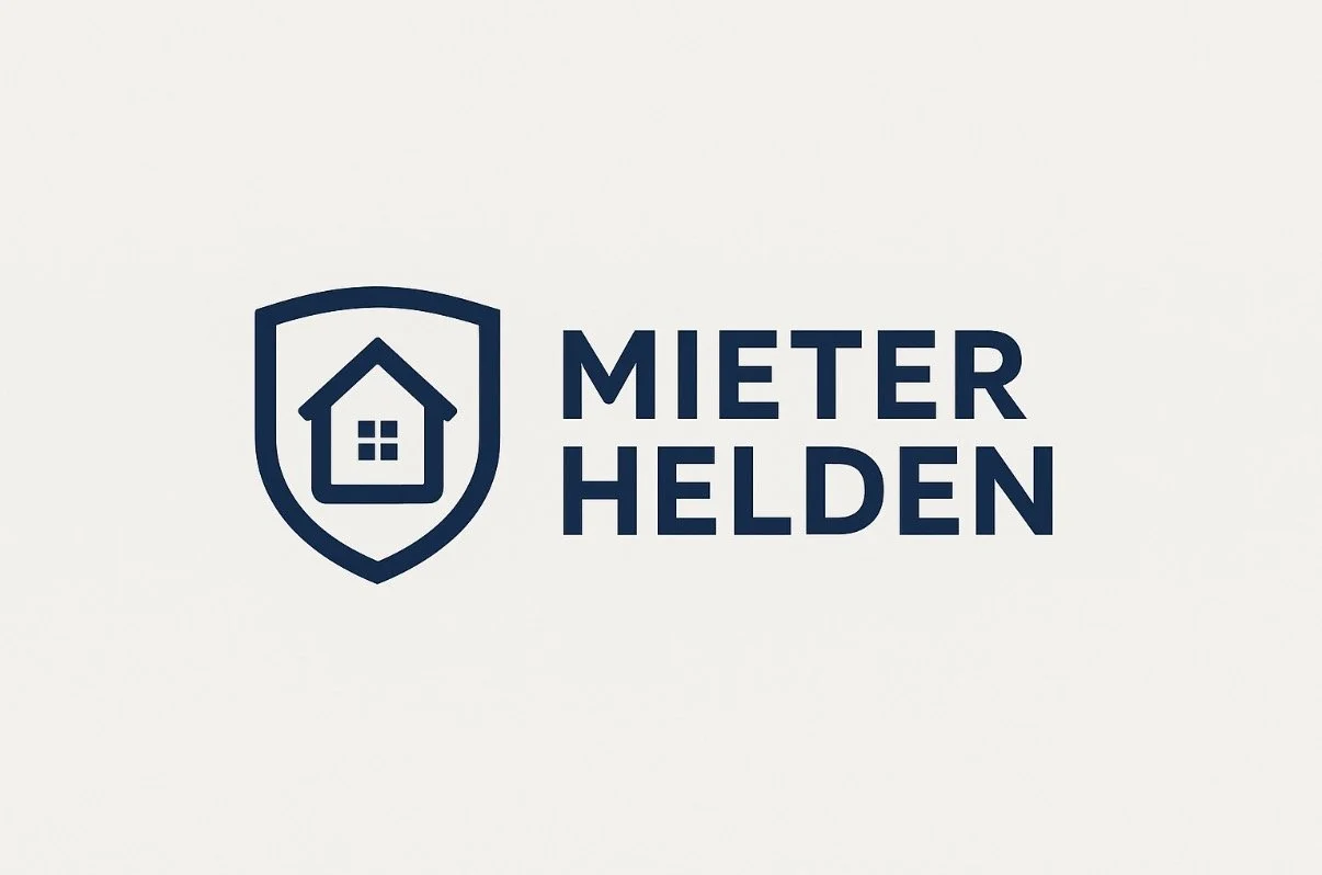 Logo mit einem Schild, Skizze eines Hauses und der Schrift 'Mieter Helden'