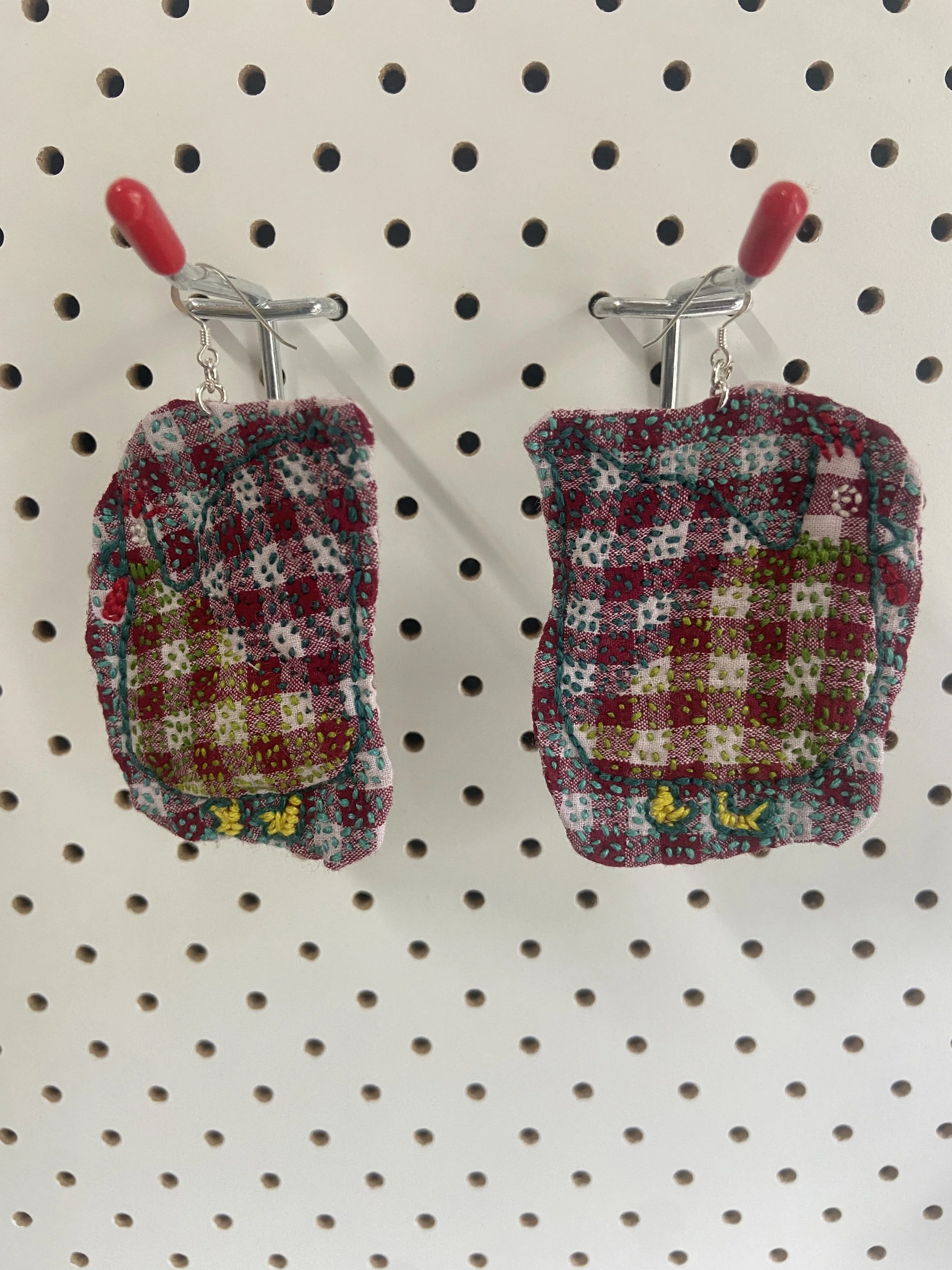 Gingham Chicken Earrings