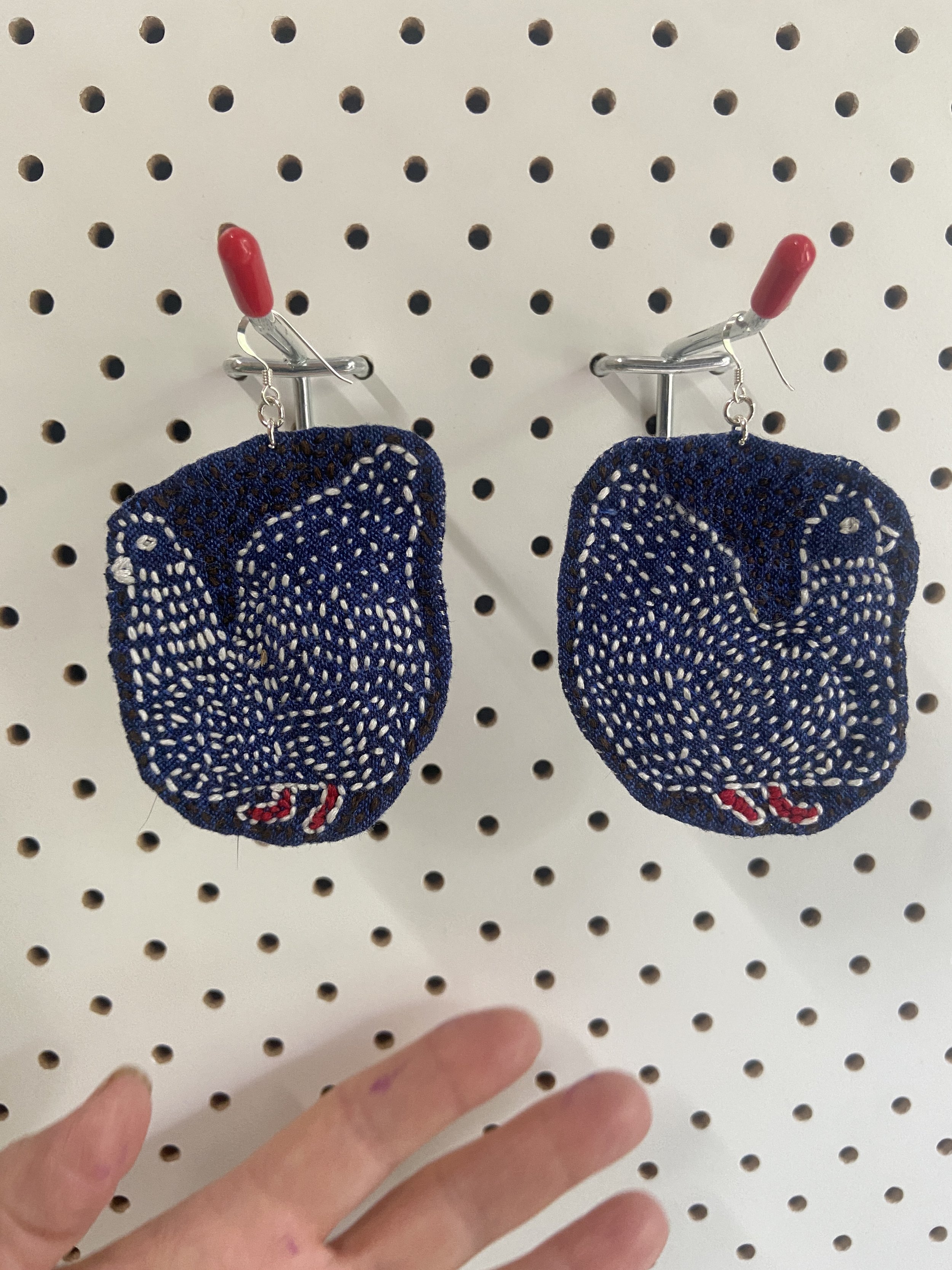 Denim Chicken Earrings