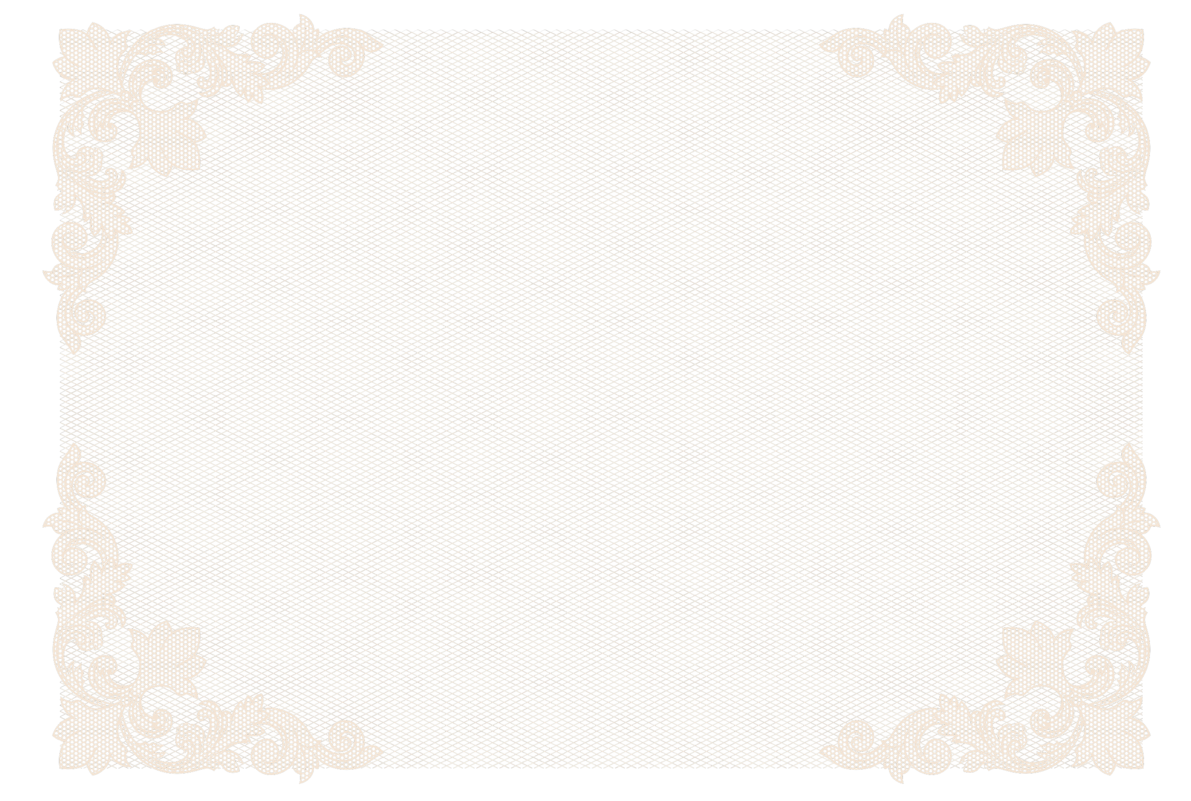 An intricate lace border with floral and leaf patterns in a cream color on a black background.