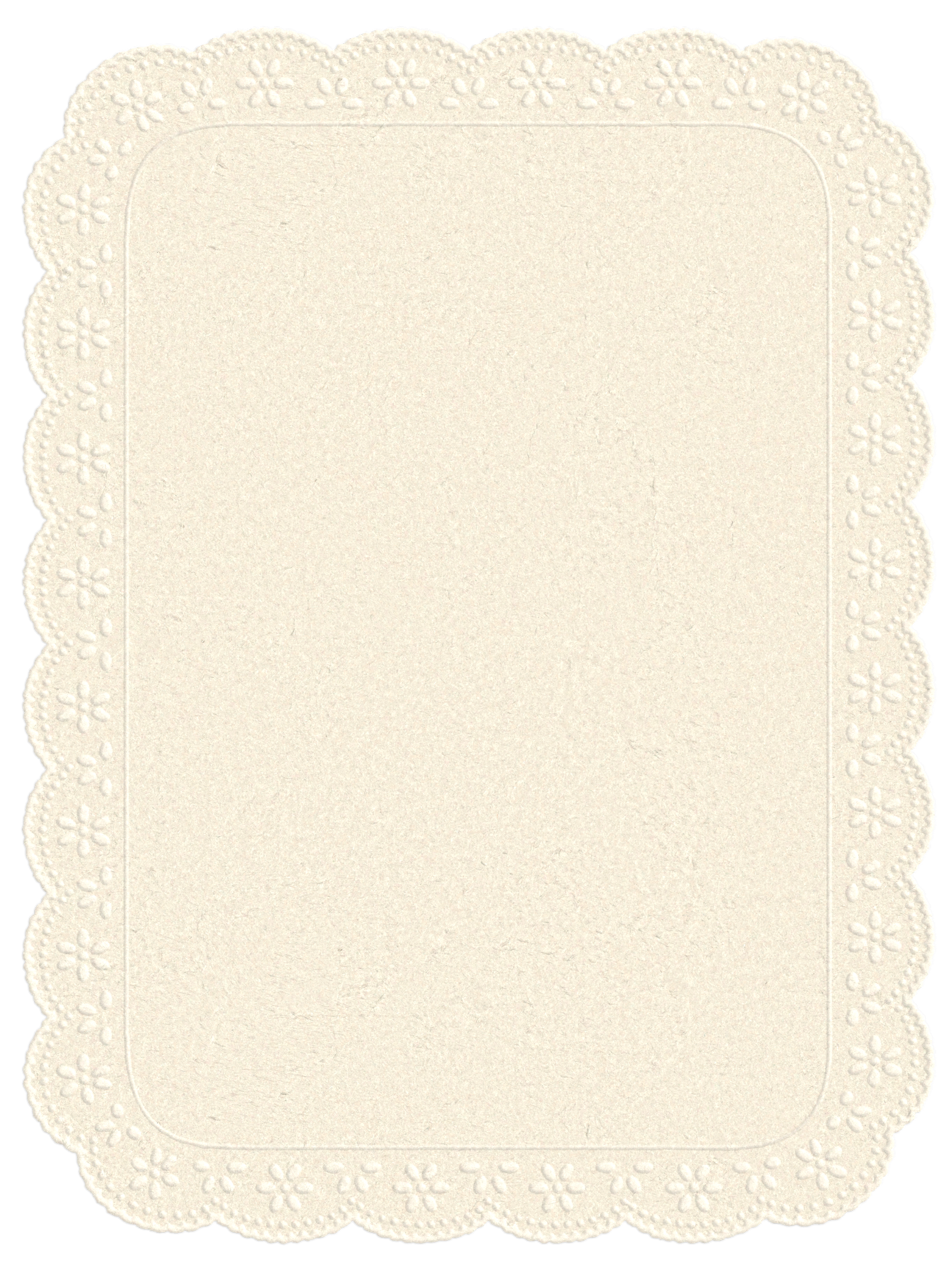 A blank cream-colored paper with a decorative lace border featuring small embossed flowers.