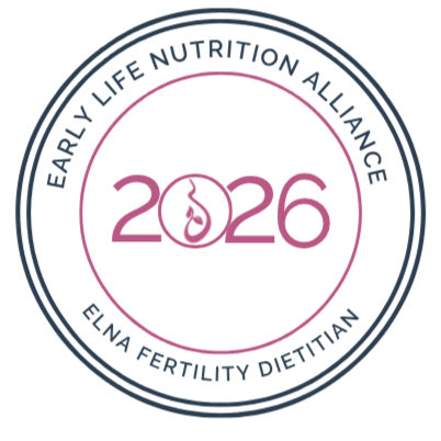 Logo for Early Life Nutrition Alliance with the year 2026 and the name Elna Fertility Dietitian.