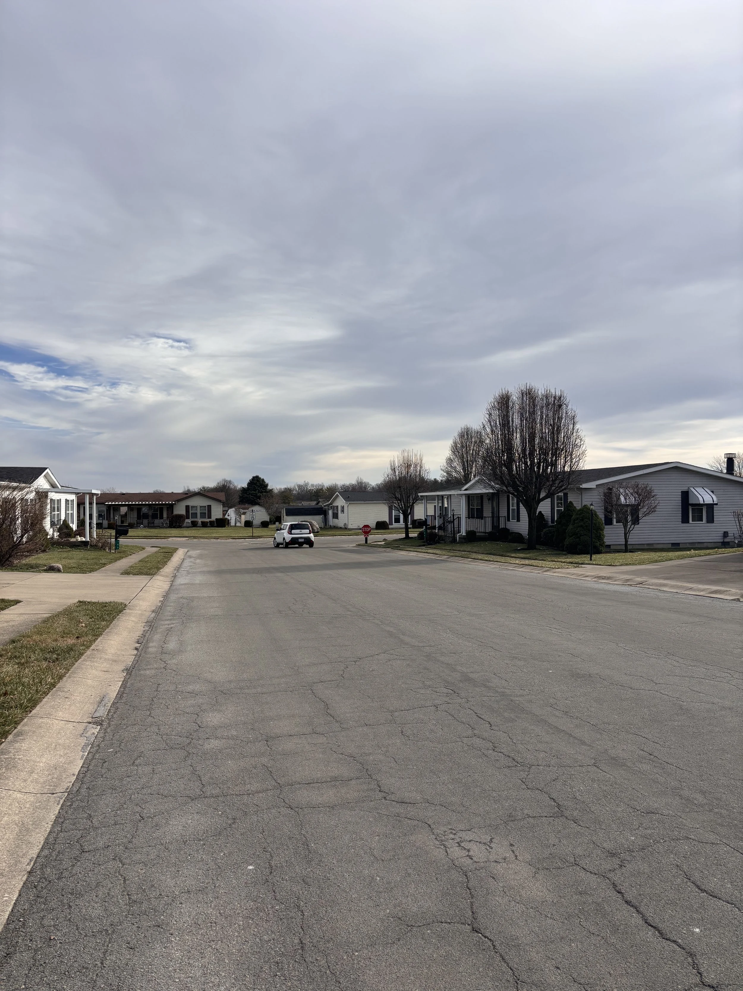 Street view inside South Point Village a manufactured home community in Fairborn Ohio