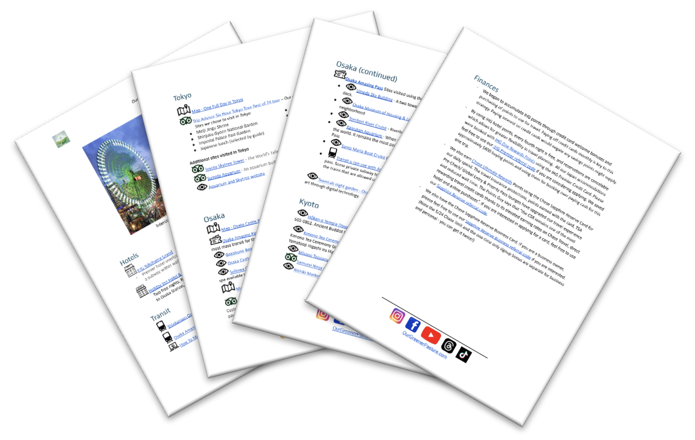 4 page stack of documents about Japan