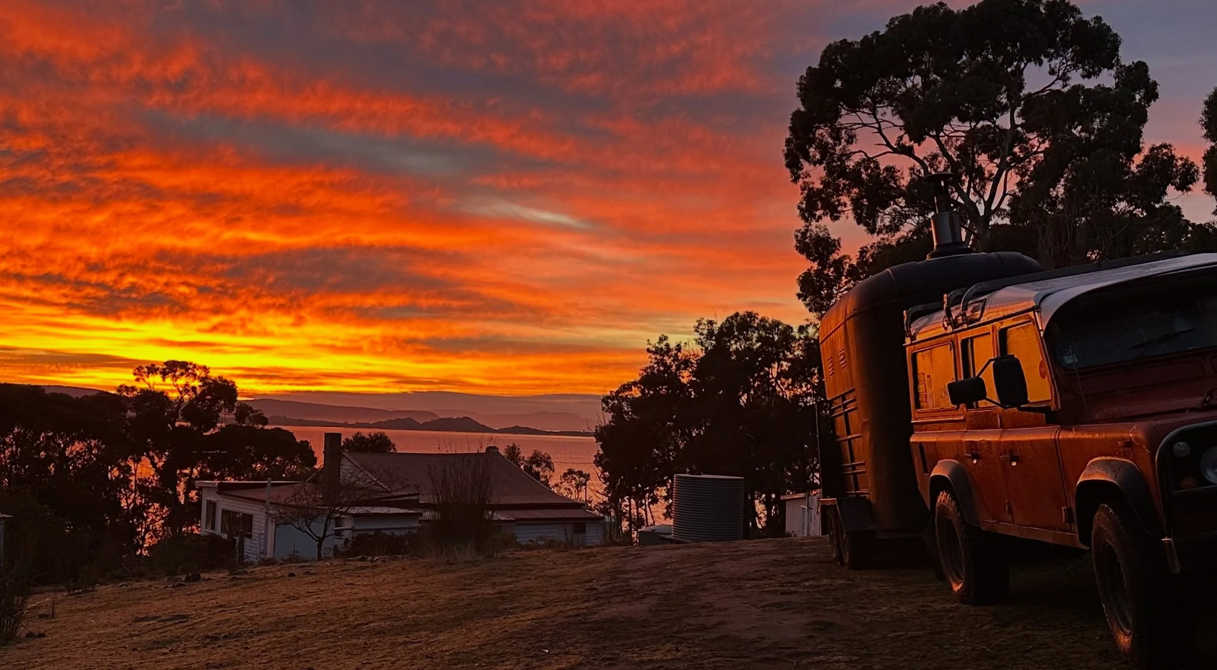 It&rsquo;s gearing up to be a stunning day here on Bruny. 🔥🌅

Sunrise over the bay, hot sauna in a couple of hours, and another beautiful day on the island ahead.

Find us at the Alonnah pontoon today, 10am&ndash;6pm. 🌊
.
.
.
#brunyislandsaunaco #