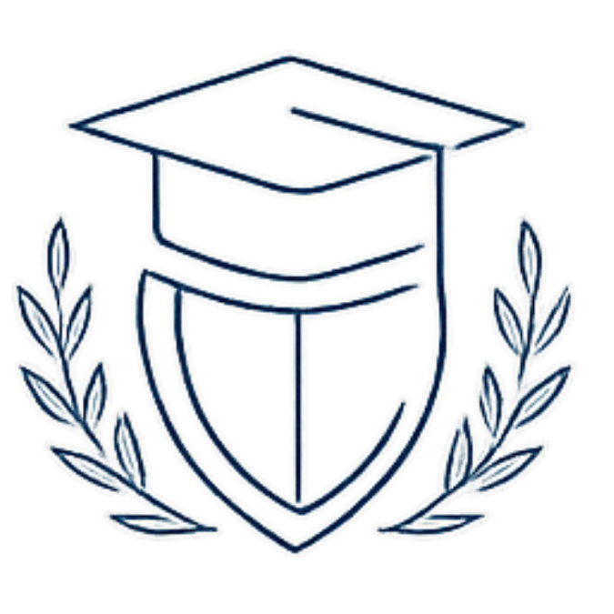 A stylized icon of a shield with a graduation cap on top and laurel branches on each side, symbolizing education and achievement.