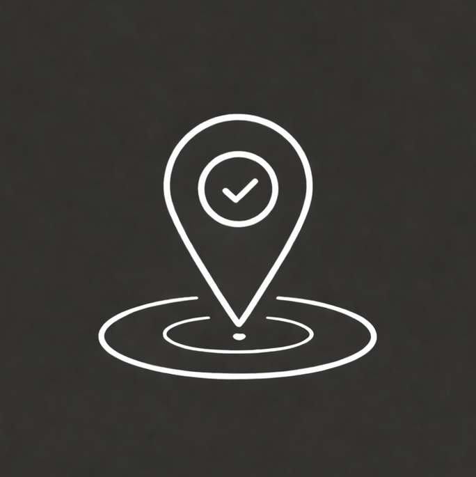 Geometric drawing of an outline square with sections divided by vertical, horizontal, and circle lines.