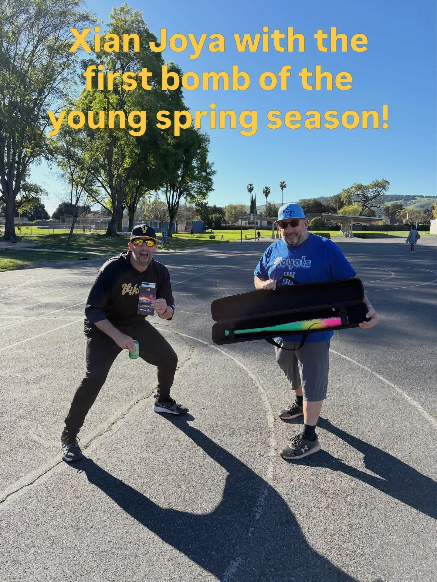 Thank you to our local In and Out Burger and Just Bats for spoiling Xian Joya today!  He knew he was getting the gift card after hitting the fist HR of the season, and then Kevin Woodard stepped up with some help from our friends at Justbats.com.  No