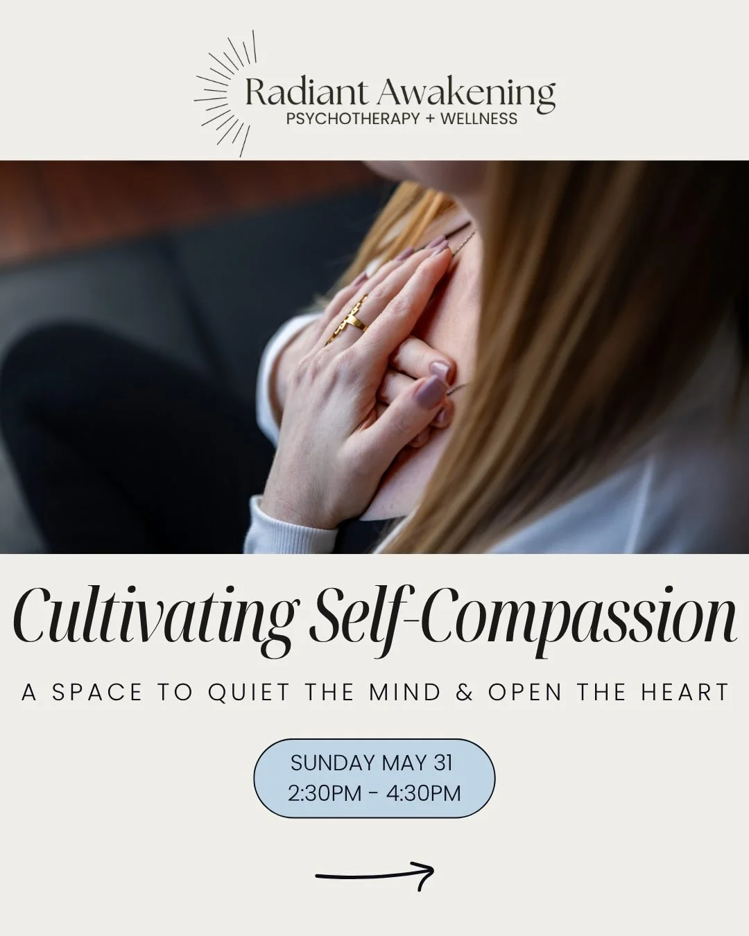 Research on mindful self-compassion shows it helps with...almost everything! Because our relationship with ourselves affects how we show up in every area of our lives.

May's event will use evidence-based approaches to begin creating a kinder, more e