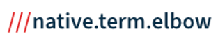 Text displaying 'native.term.elbow' with red slashes and blue italicized font.