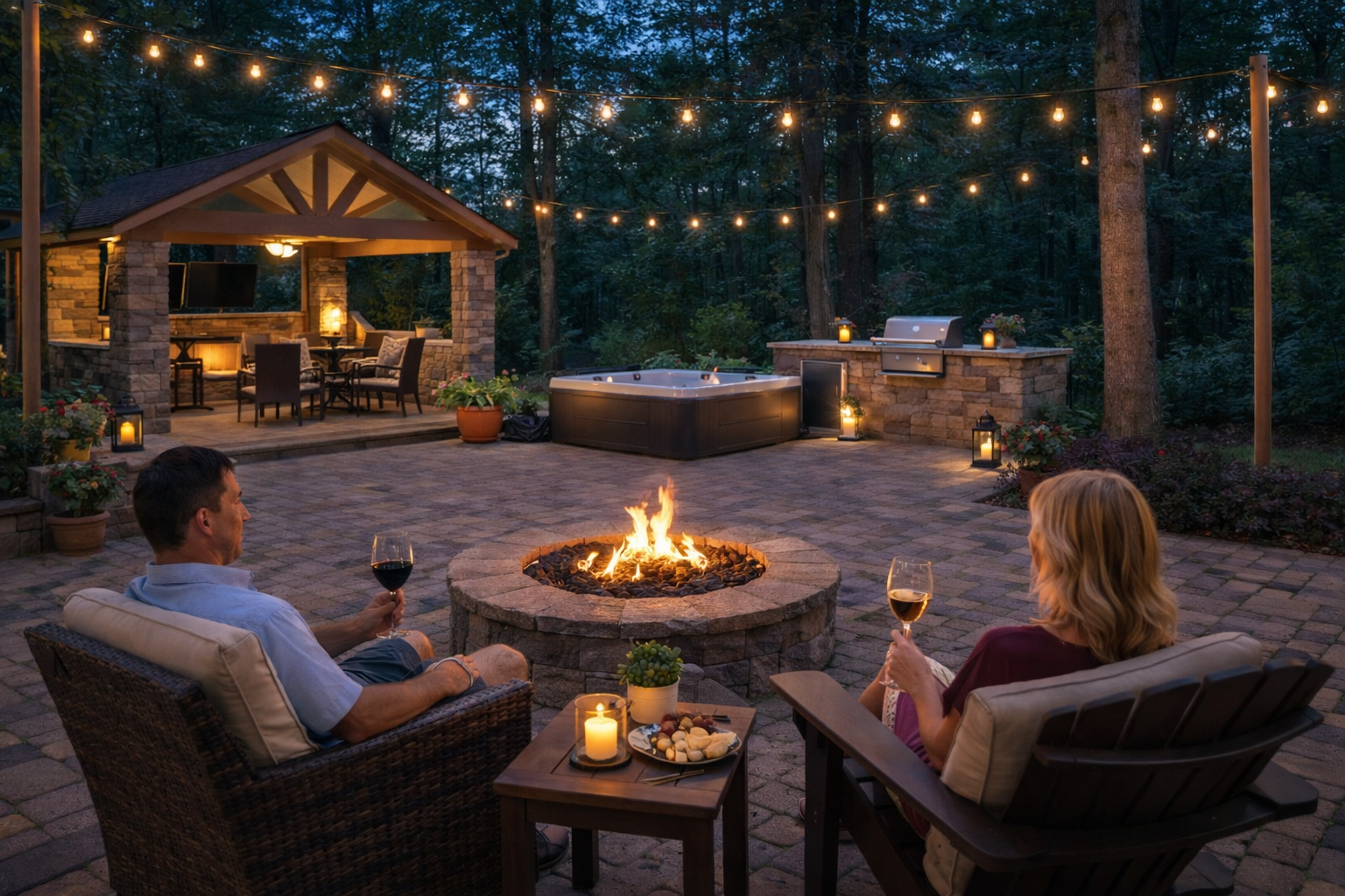 A couple enjoying their new outdoor living environment created by LOVING.