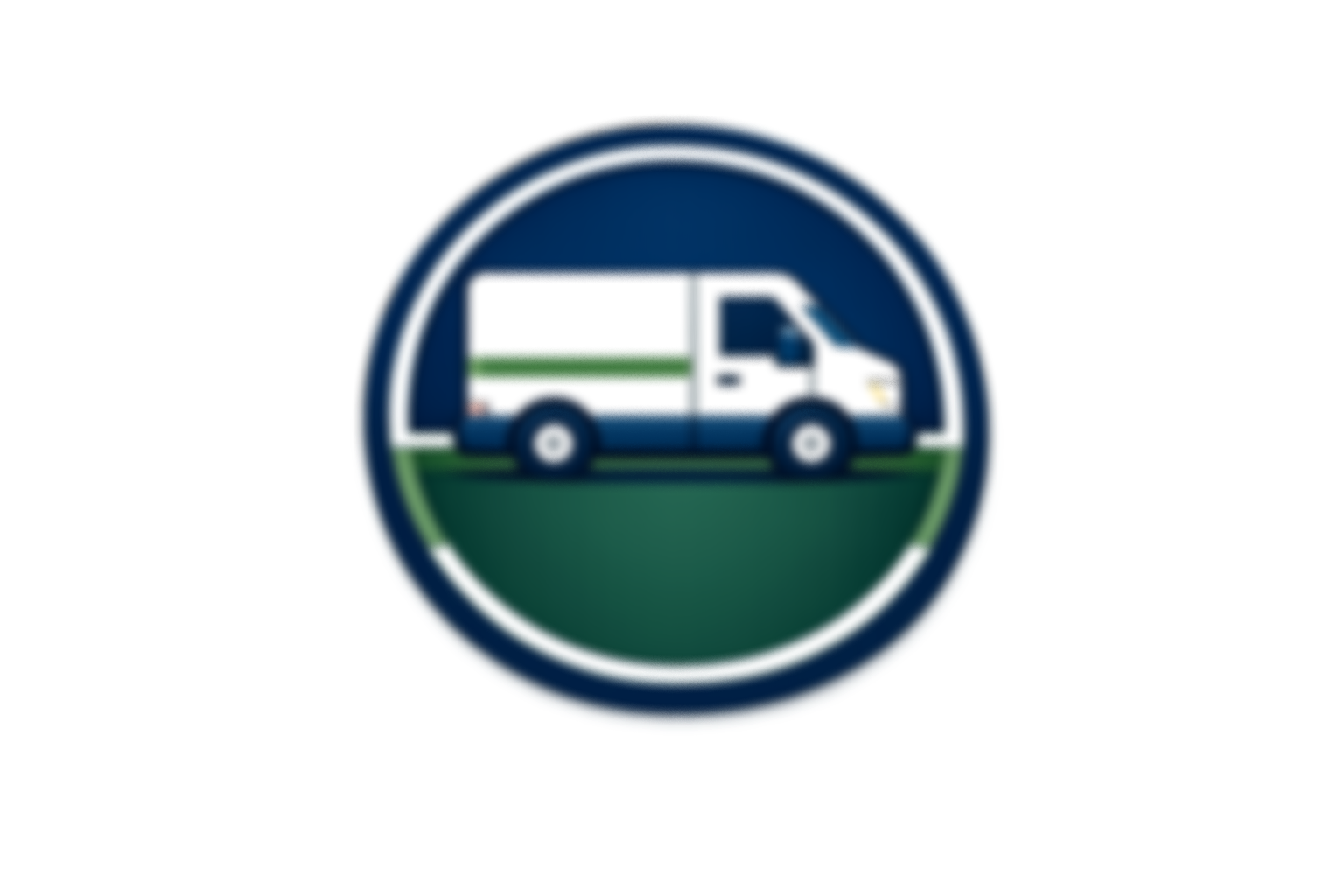 Icon of a delivery van with white and green coloring on a circular background.
