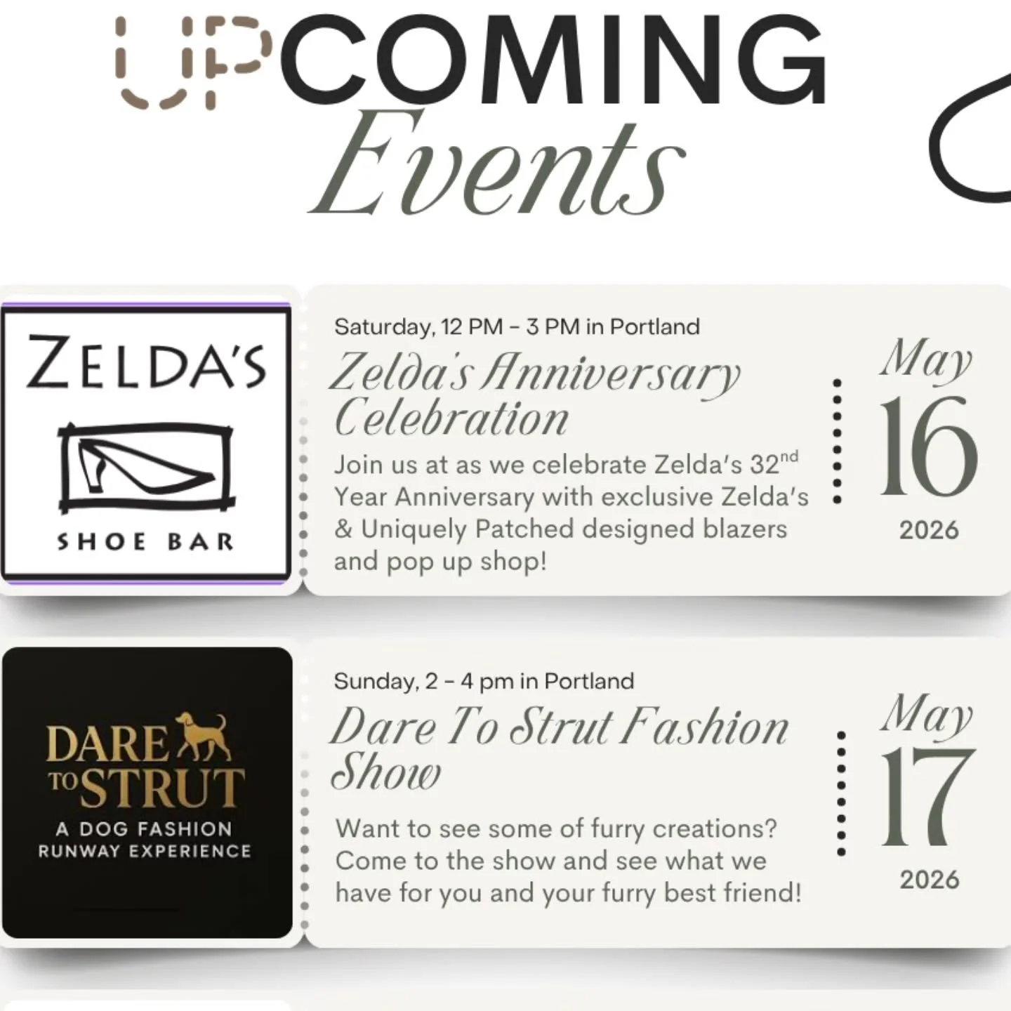 Busy weekend ahead but an exciting one! 

Come see us today at Zelda's Shoe Bar at 717 SW Alder, Portland from 12-3!!
