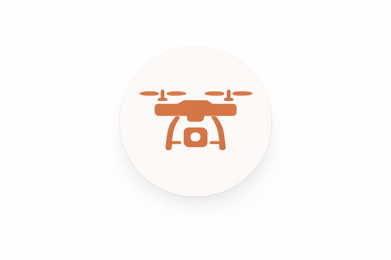 Icon of a drone with four propellers in brown on a white circular background.