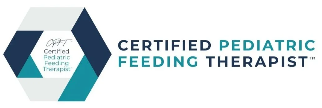 Logo for Certified Pediatric Feeding Therapist with a hexagon design and the text 'Certified Pediatric Feeding Therapist'