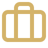 A minimalist icon of a gold-colored suitcase with a handle and wheels.