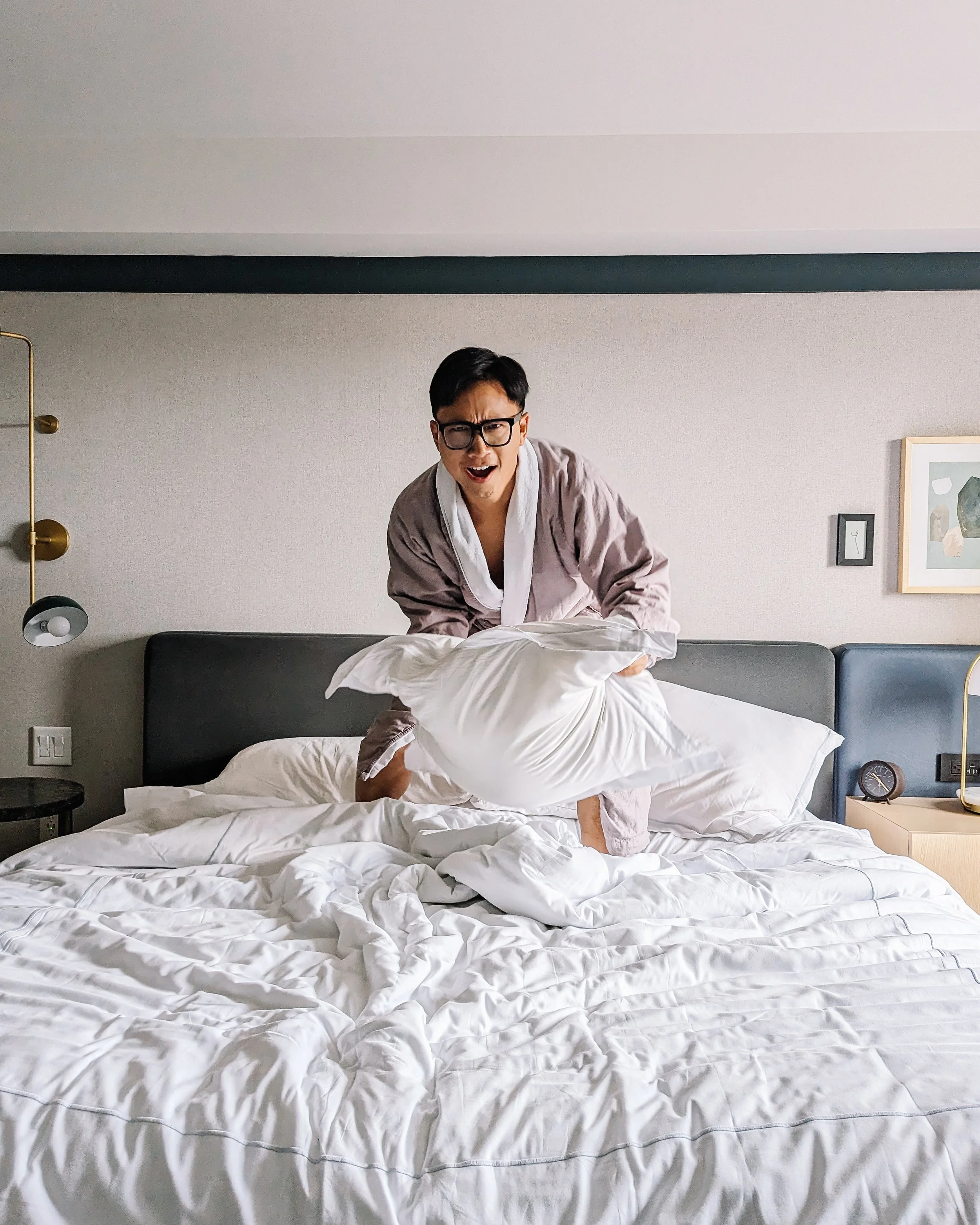 Gunnarolla is ready for a pillow fight at Kimpton St. George Toronto