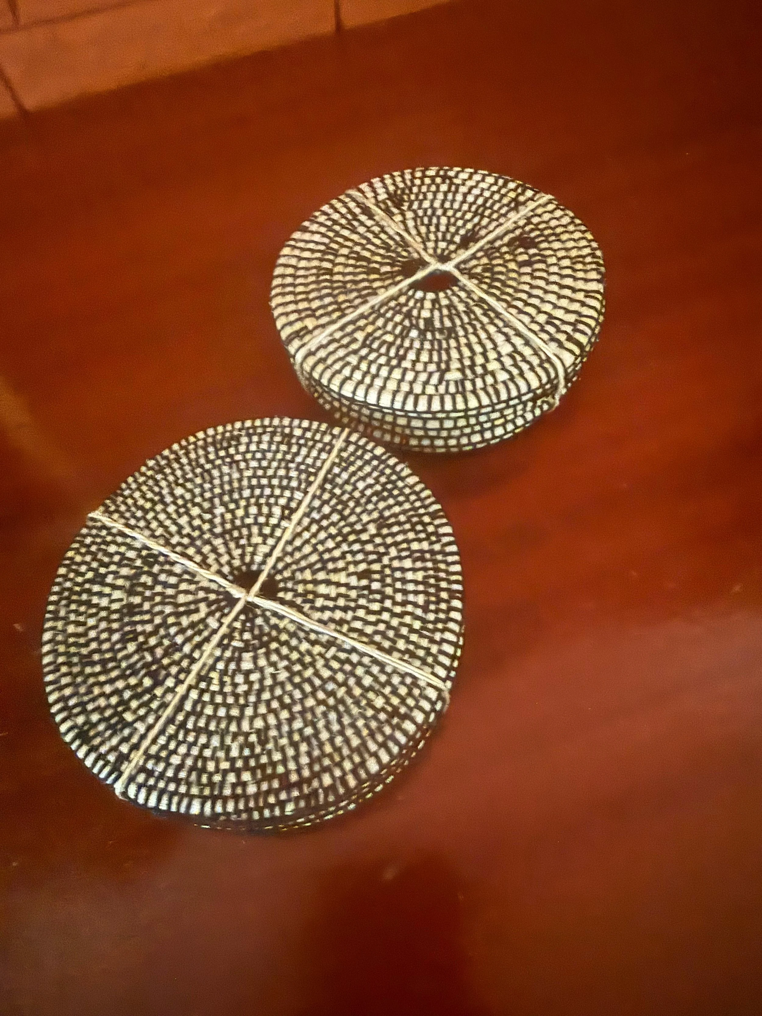 Sisal Coaster Set (6) — Black Natural Concentric Check