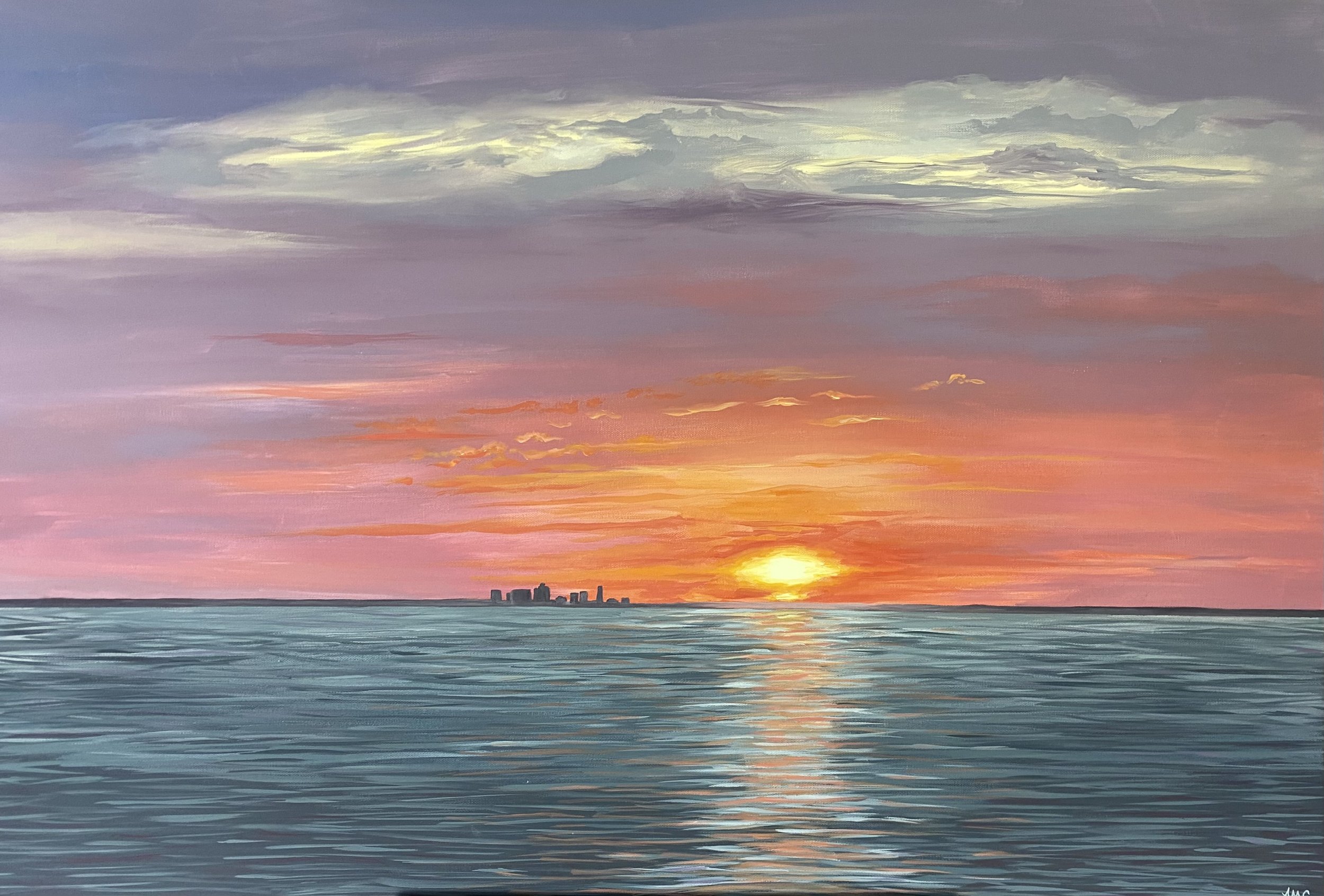 Morgan's Park Sunset, acrylic on canvas, 2025