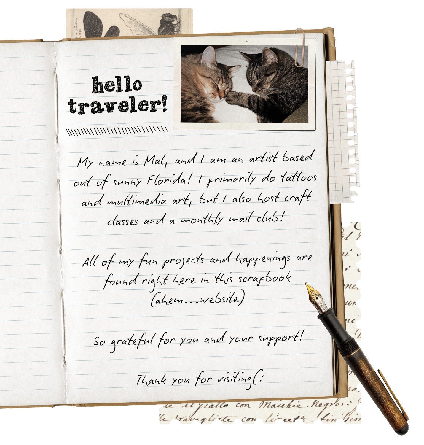 mal miyares maltattoos honey Bird tattoo Florida artist creative creator dark academia cottage core scrapbook journal