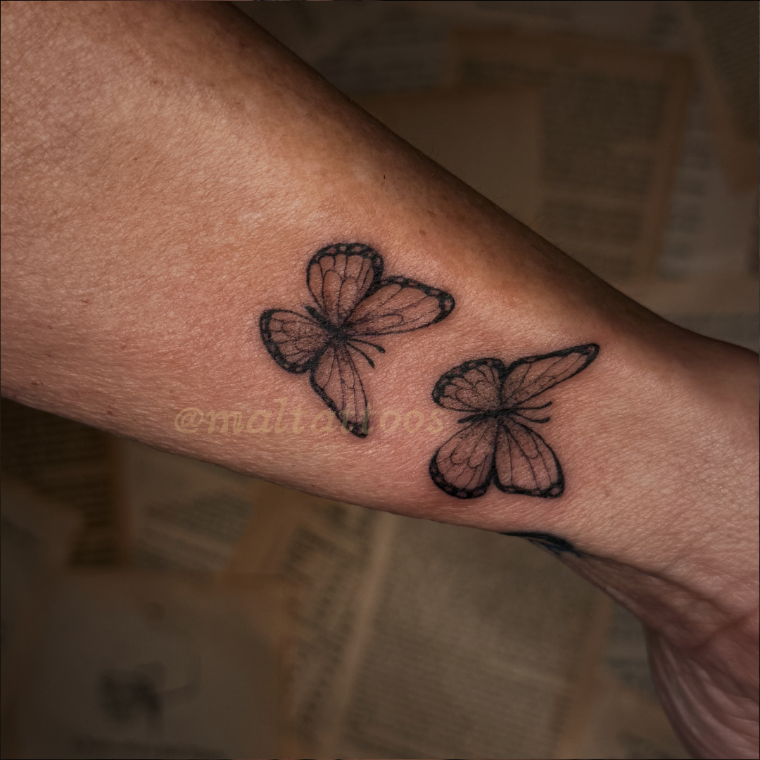 maltattoos mal miyares small cute dainty butterfly illustrative black and grey tattoo fineline