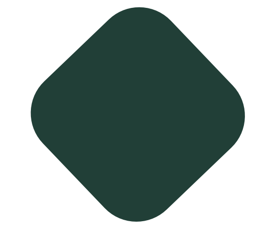 A dark green diamond shape with rounded edges on a white background.