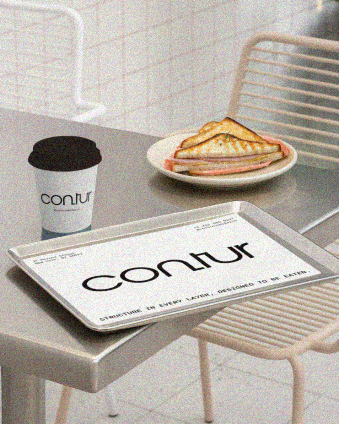 A white tray with the word "Contur"