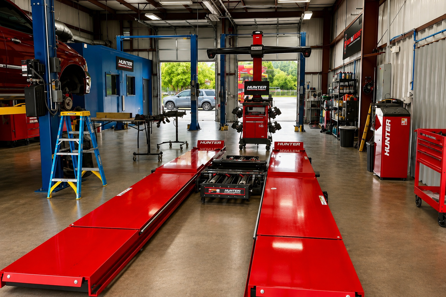 Wheel alignment service bay at One Family Autocare in Charlotte, NC