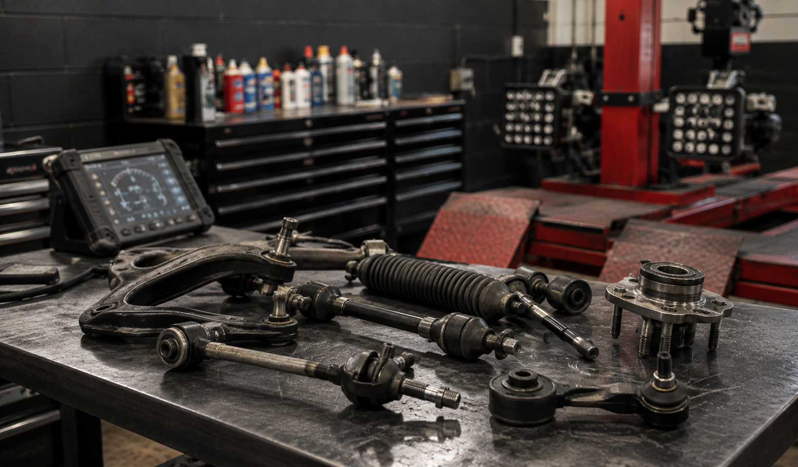 Steering and suspension components for auto repair and wheel alignment service