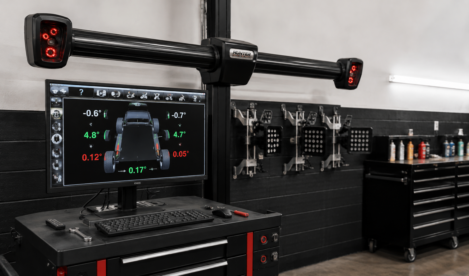 Hunter wheel alignment machine at One Family Autocare in Charlotte, NC