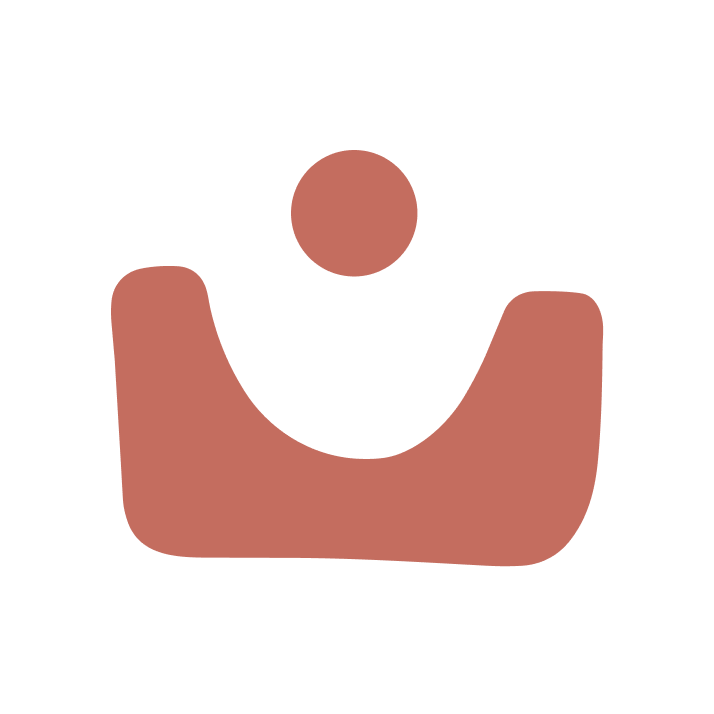 Simple illustration of a smiling face using a brown circle for the head, with black curved lines for the eyes and mouth, and a large brown U-shape for the chin or jawline.