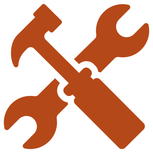 Icon of a hammer and a wrench crossed together, both in brown color.