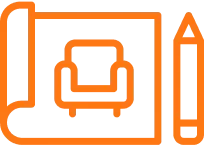 A pixelated, abstract orange and black geometric pattern