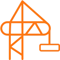 Illustration of a construction crane structure in orange and black.