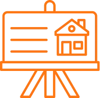 Outline of a laptop displaying a house and text lines, representing real estate or online property listing.