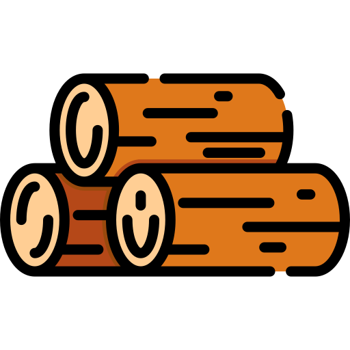 Cartoon illustration of logs of wood stacked together.